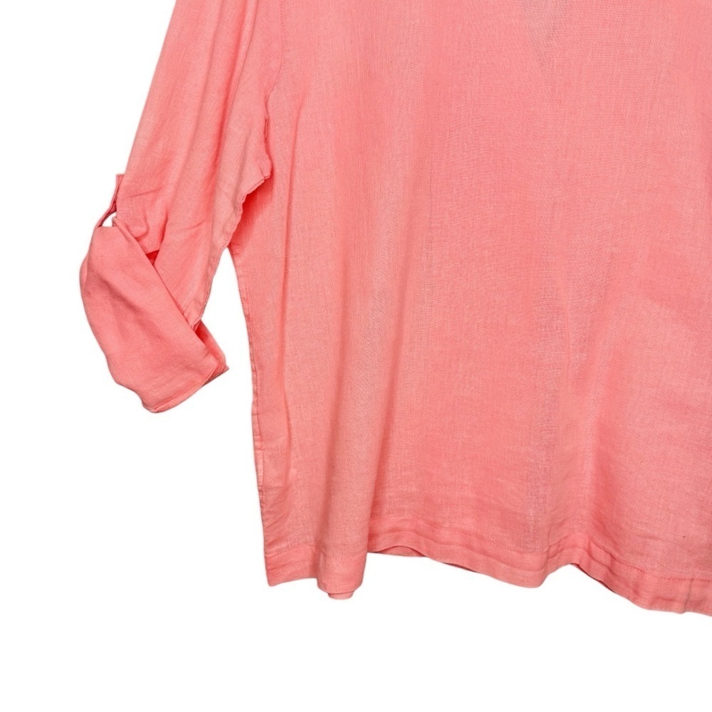J.Crew Brilliant Peony Pink Linen Blend Utility Camp Shirt Size Sz 14 - Picture 10 of 11